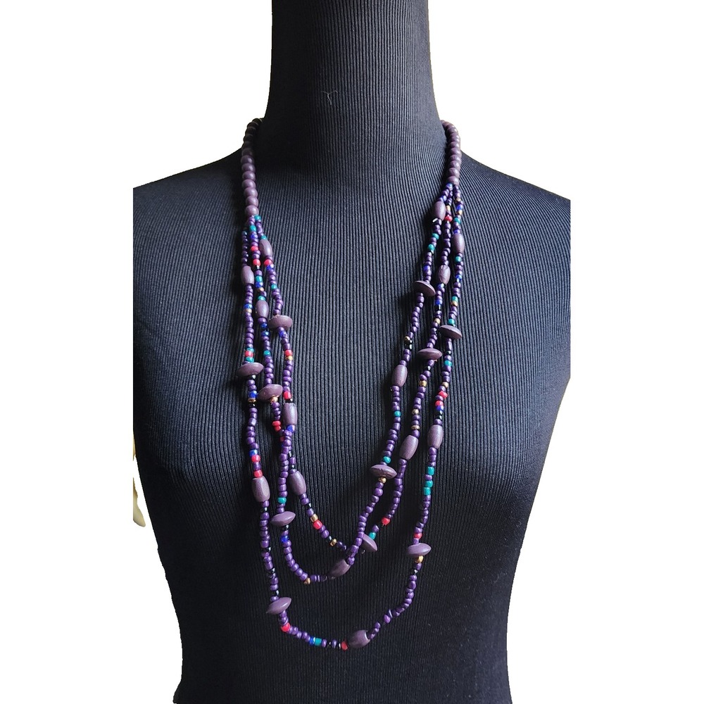 Multi-Strand Purple Beaded Necklace‎